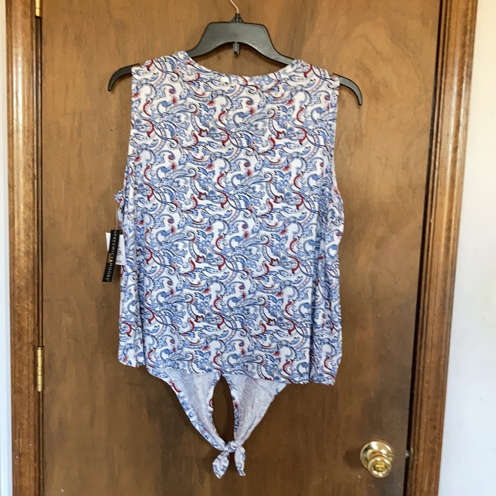 Preswick & Moore top paisley floral print top w stretch & tie detail 2X - Picture 9 of 17